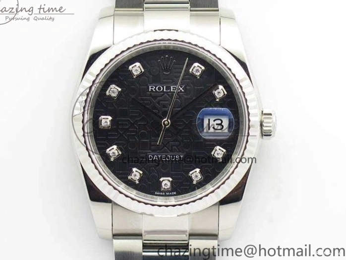 0101 Datejust 116234 36mm DJF 1:1 Best Edition Fluted Bezel Black Com Diam Dial On SS Oyster Bracelet SA Breathable 3523